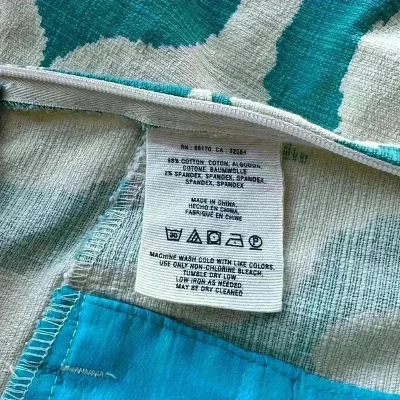 Anthropologie Cartonnier High Rise Turquoise and Cream Ikat Shorts Size 4 - Picture 7 of 8